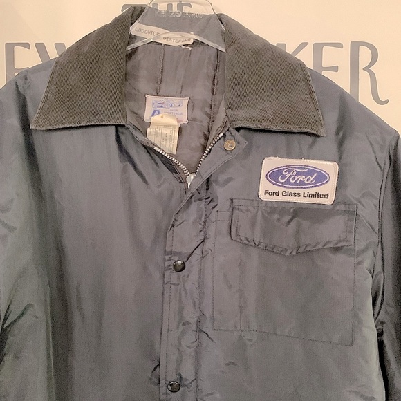 Ford navy workers jacket with corduroy collar quilted lining & pockets  size L - Picture 2 of 8